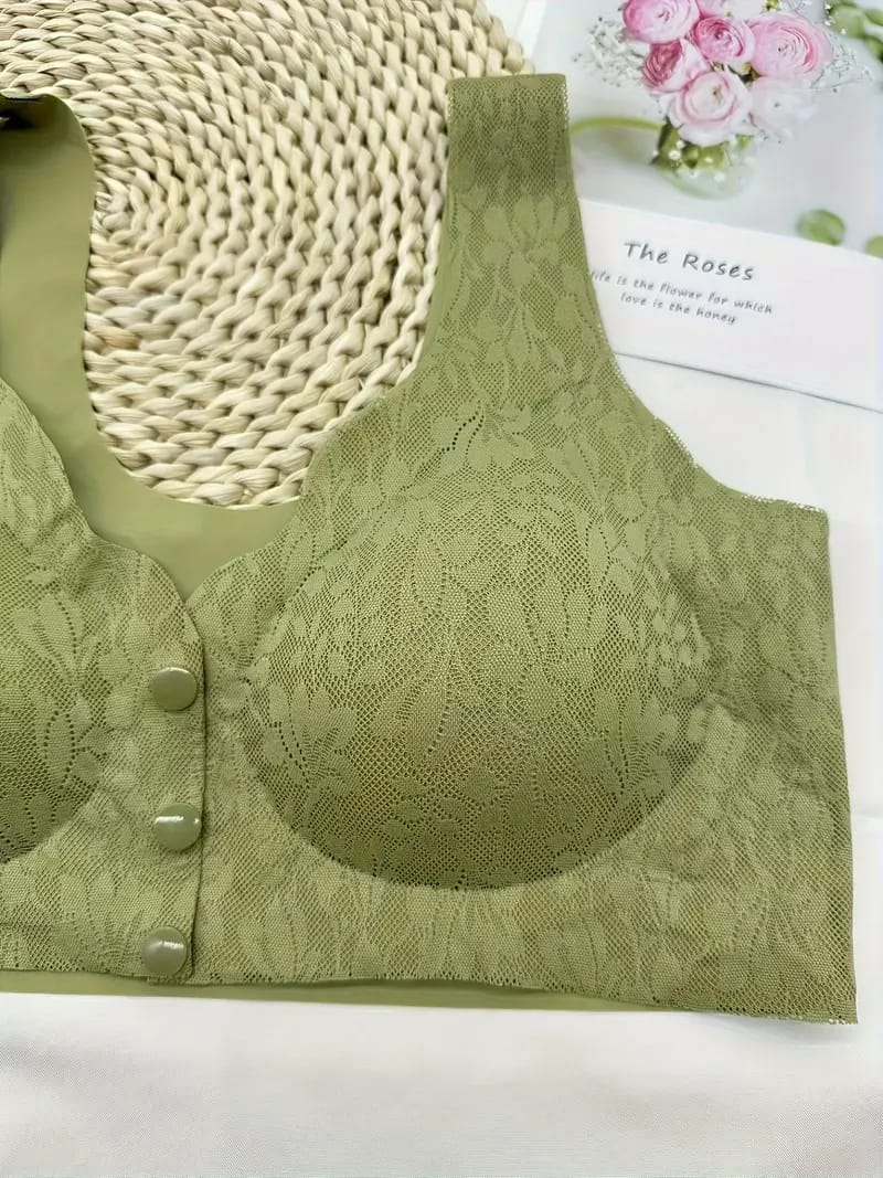 Front Open Button Nursing Flower Bra