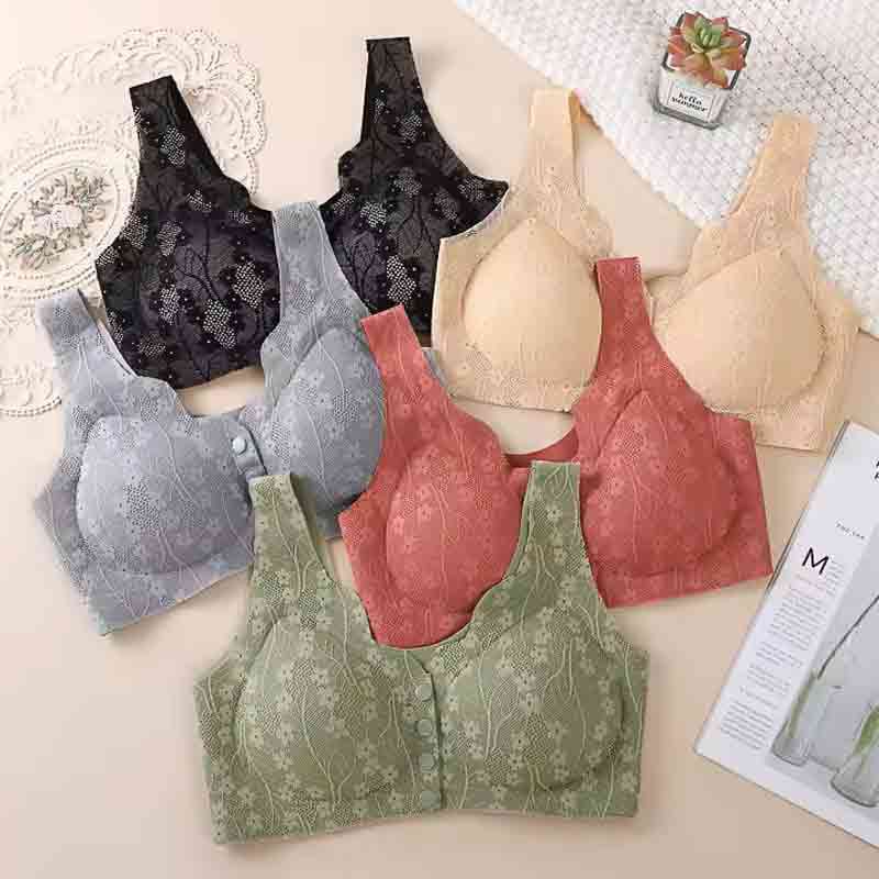Front Open Button Nursing Flower Bra